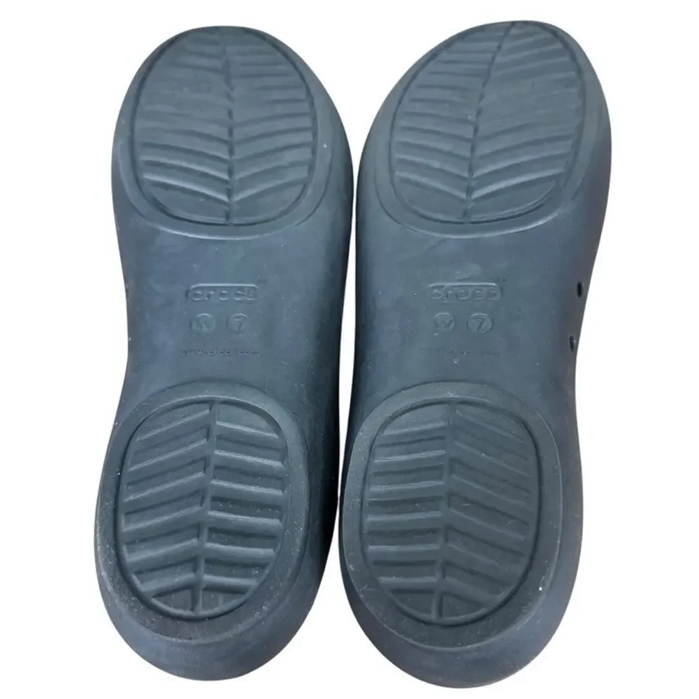 Crocs Lina Iconic Black Slip On Flats Rubber Womens Shoes Comfort Casual sz 7